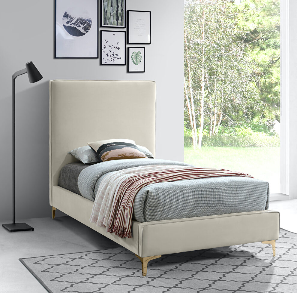 Velvet fabric casual design stand-alone twin bed by Meridian
