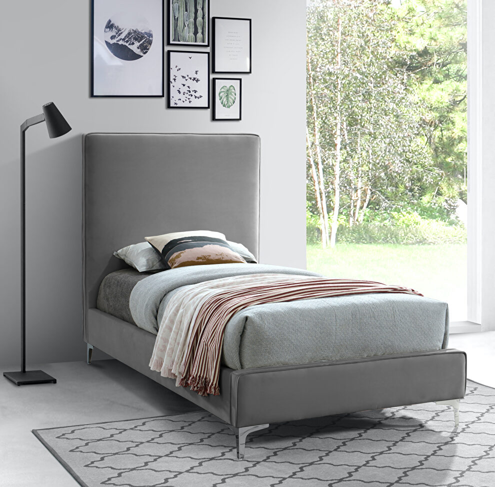 Velvet fabric casual design stand-alone twin bed by Meridian