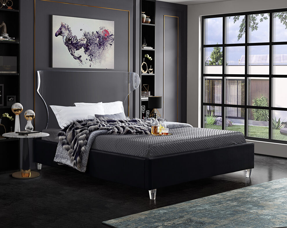 Acrylic wing style headboard platform bed by Meridian
