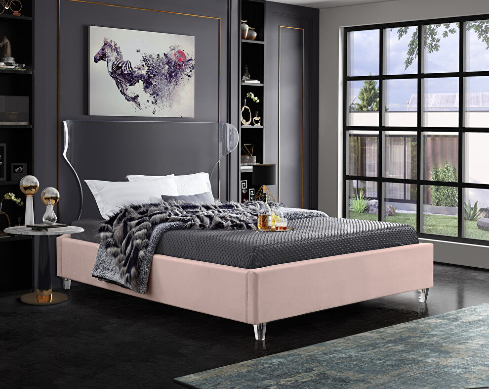 Acrylic wing style headboard platform bed by Meridian