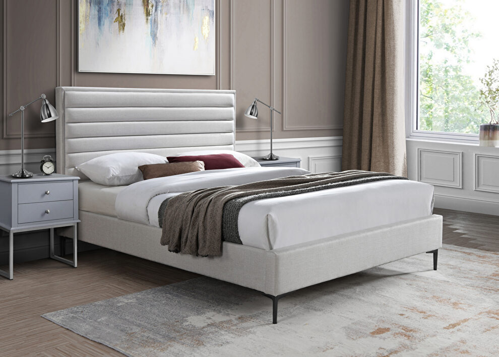 Cream linen fabric textured stylish modern bed by Meridian