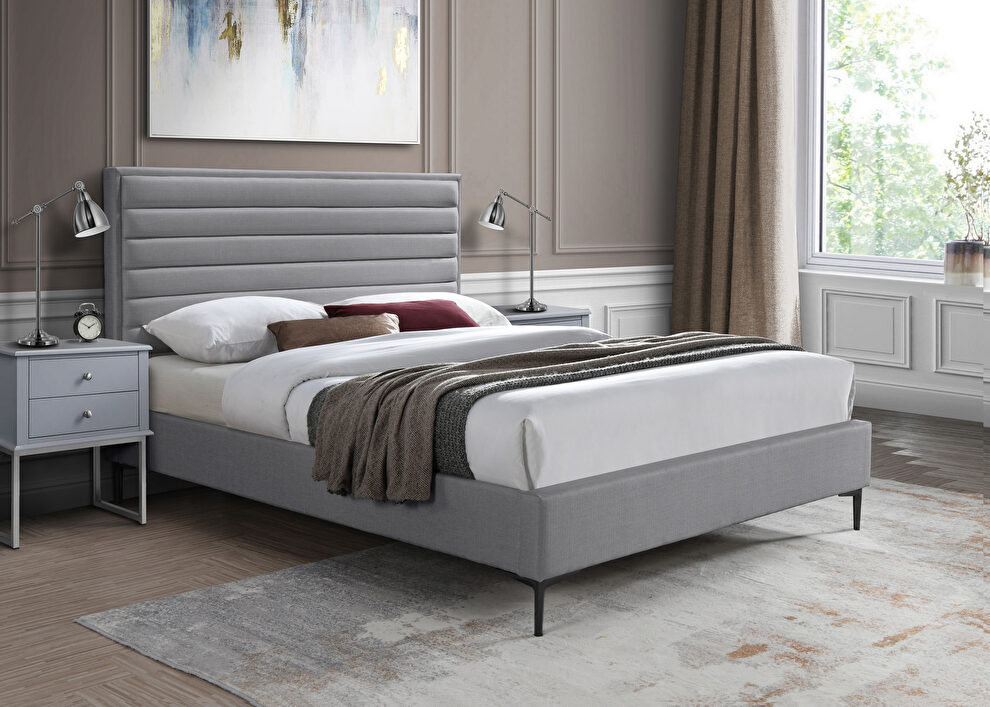 Gray linen fabric textured stylish modern bed by Meridian