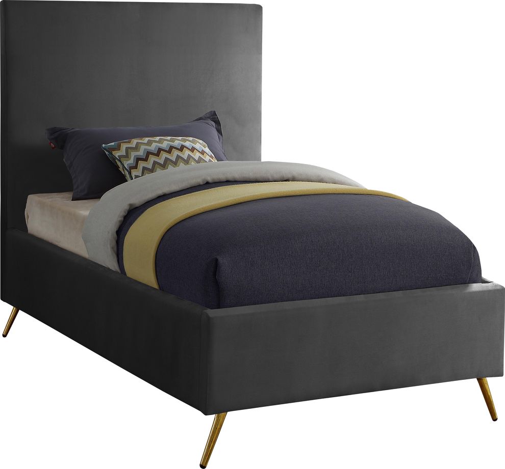 Gray velvet casual style bed w/ gold & silver legs by Meridian