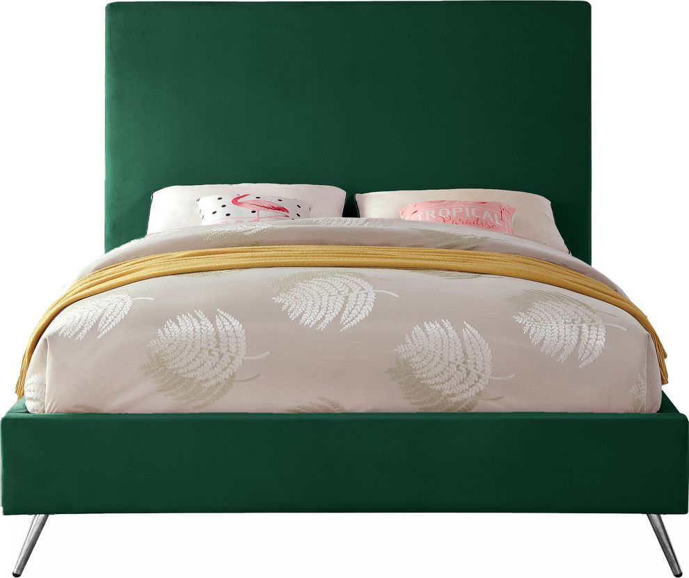 Green velvet casual style full bed w/ gold & silver legs by Meridian