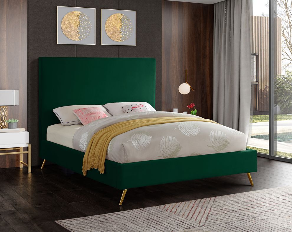Green velvet casual style bed w/ gold & silver legs by Meridian