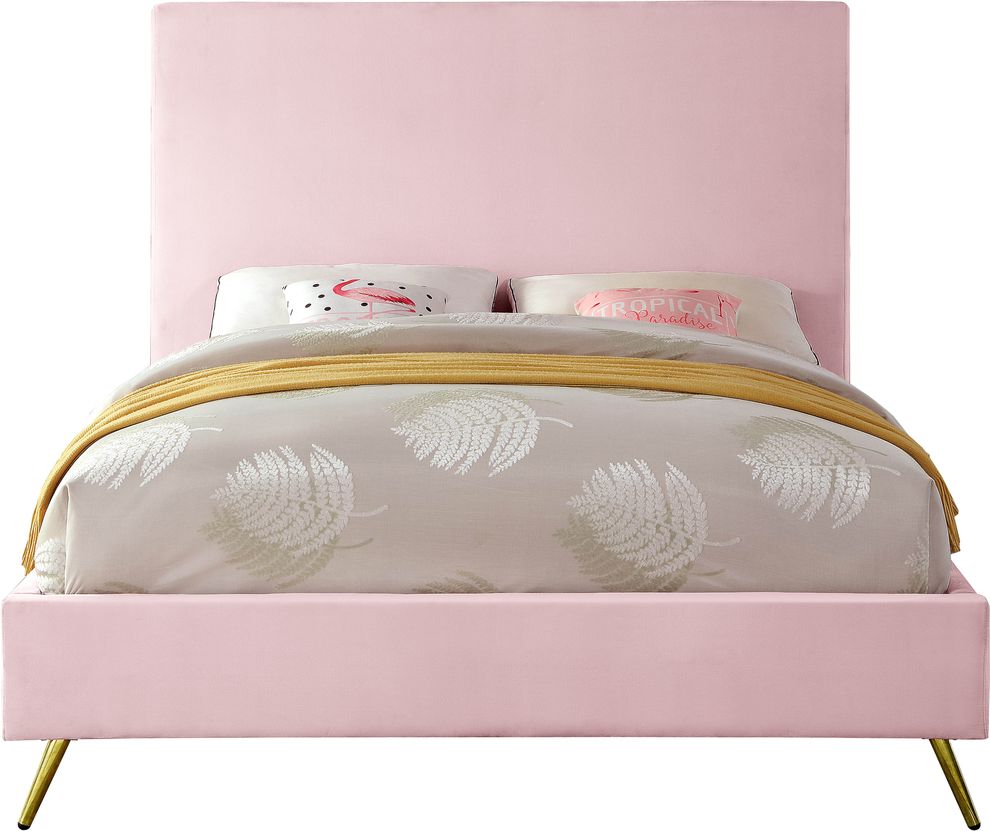Pink velvet casual style full bed w/ gold & silver legs by Meridian