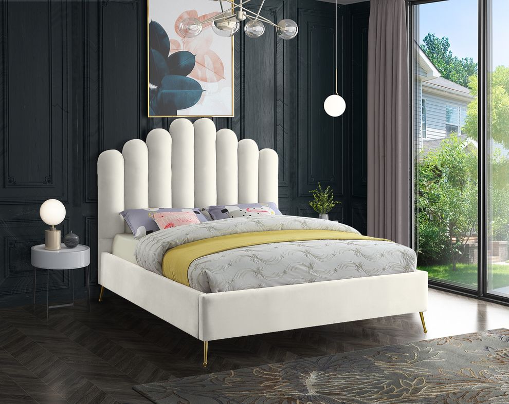 Velvet contemporary floral design queen bed by Meridian
