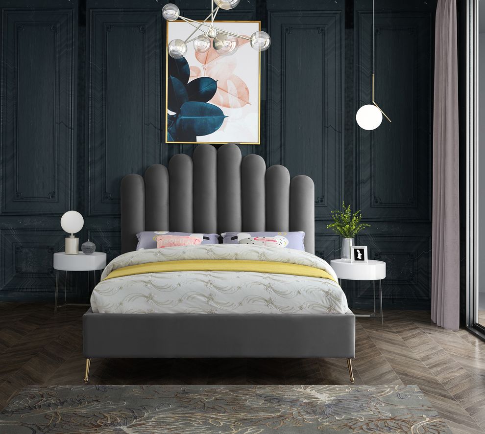 Velvet contemporary floral design king bed by Meridian