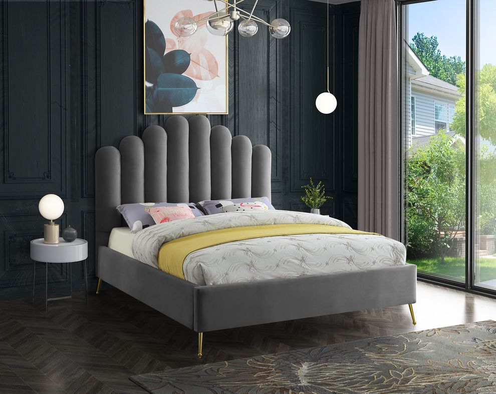 Velvet contemporary floral design queen bed by Meridian
