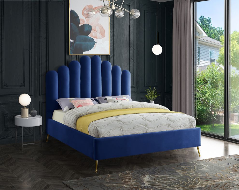 Velvet contemporary floral design queen bed by Meridian