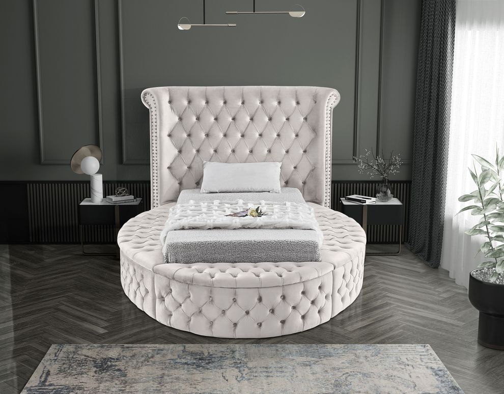 Exclusive round tufted twin platform bed w/ storage by Meridian