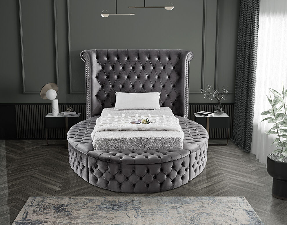 Exclusive round tufted platform twin bed w/ storage by Meridian