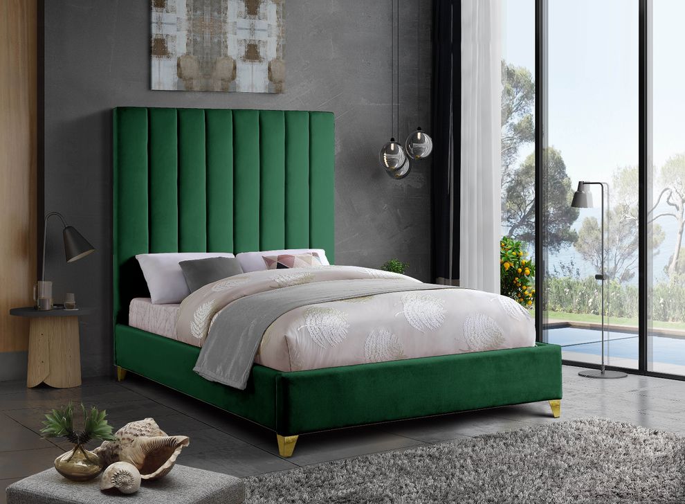 Modern green velvet platform full bed by Meridian