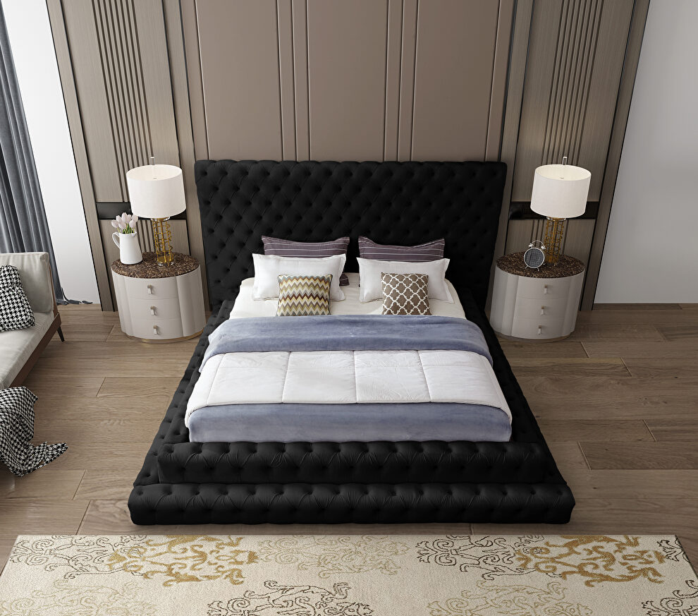 Black velvet tiered design tufted contemporary king bed by Meridian