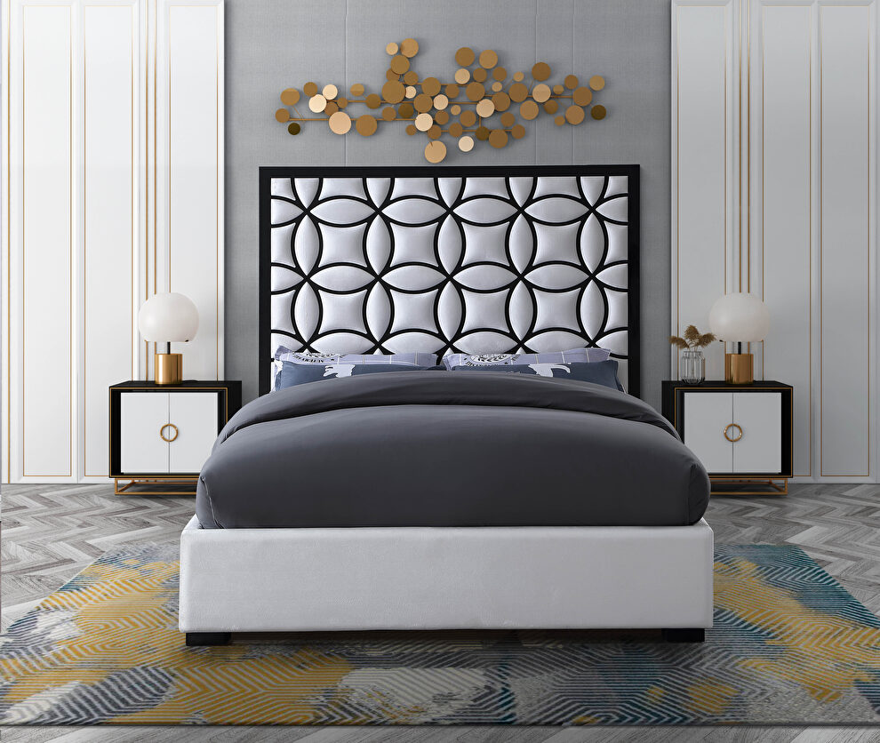 White velvet / black steel frame modern king bed by Meridian