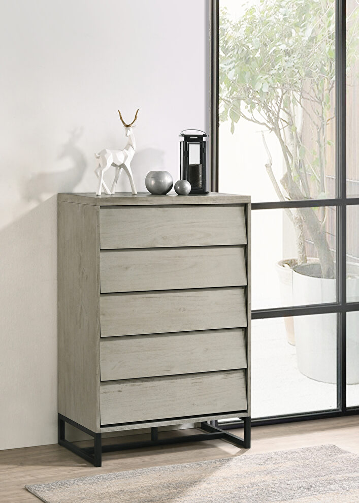 Industrial gray stone mid-century style chest by Meridian