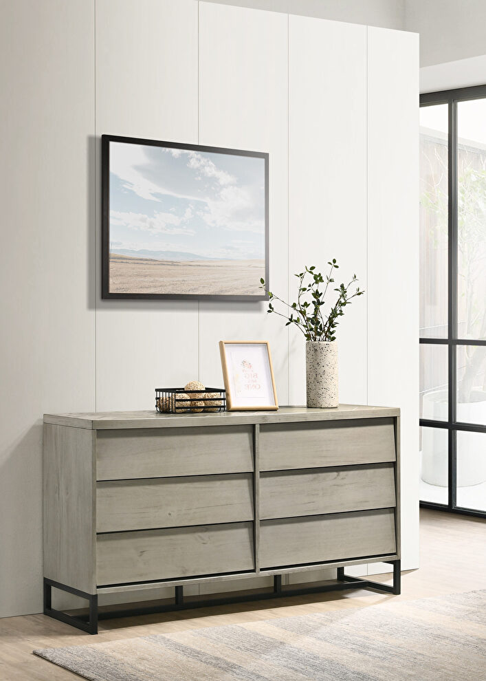 Industrial gray stone mid-century style dresser by Meridian