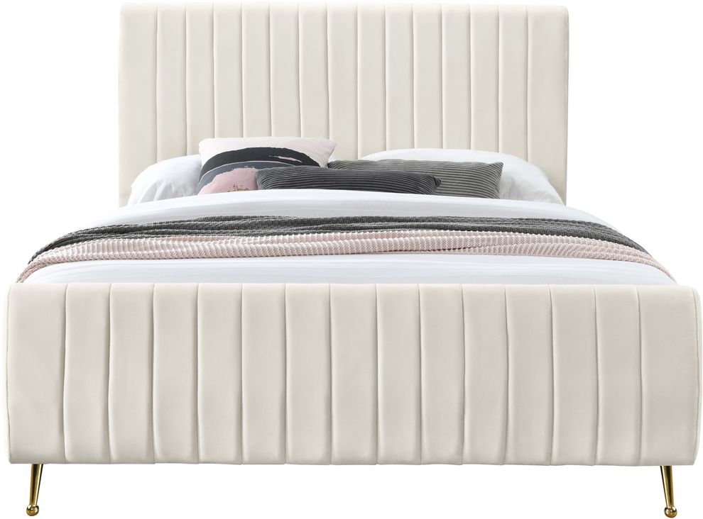 Contemporary cream velvet bed w/ channel tufting by Meridian