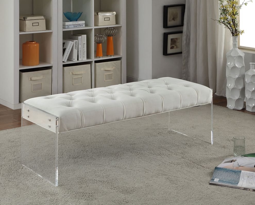 Modern cream velvet fabric bench by Meridian