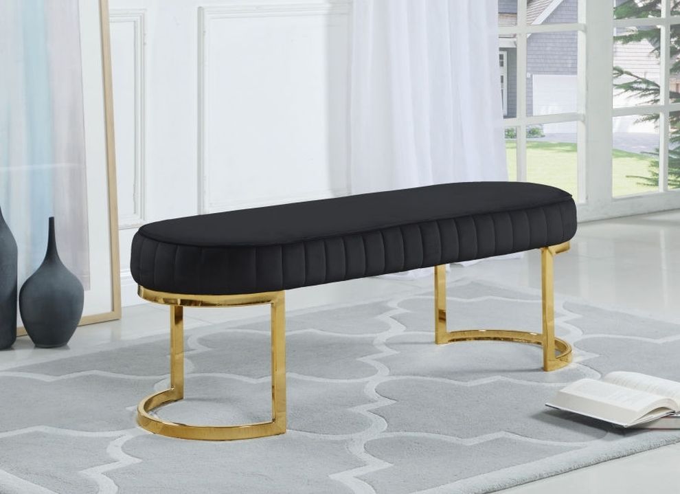 Black velvet / golden legs contemporary bench by Meridian
