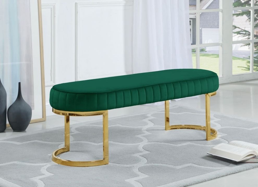 Green velvet / golden legs contemporary bench by Meridian