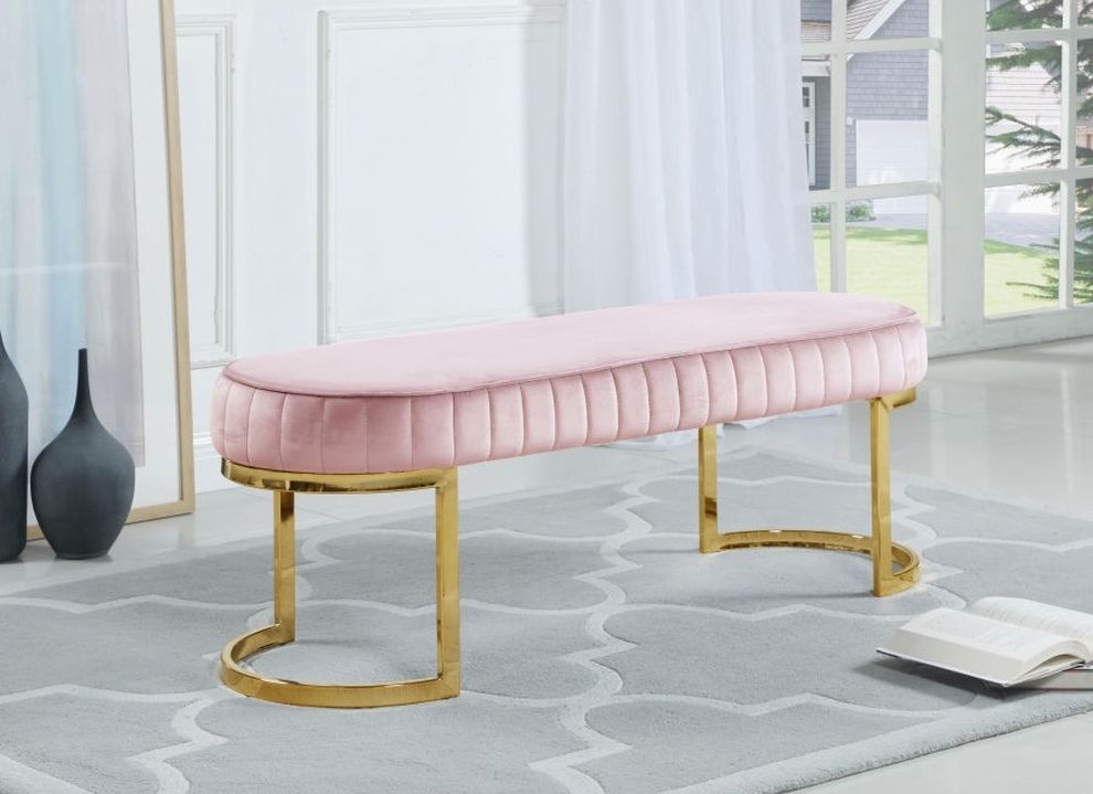 Pink velvet / golden legs contemporary bench by Meridian