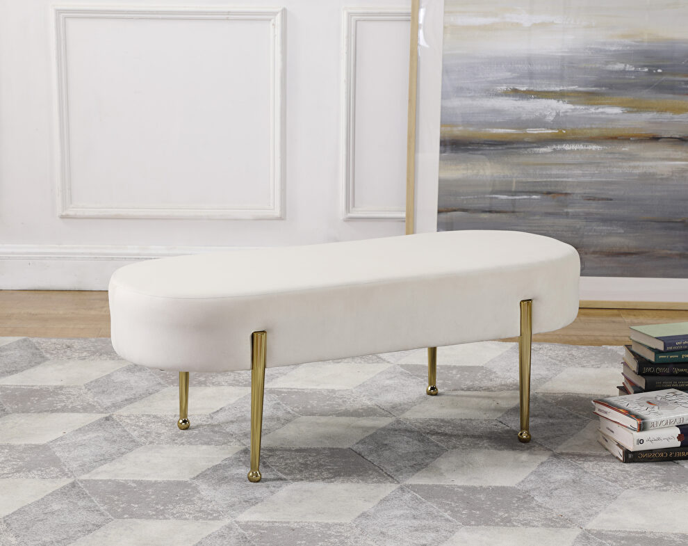 Cream contemporary velvet bench by Meridian