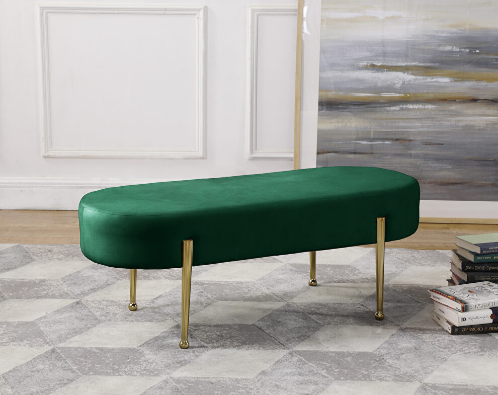 Green contemporary velvet bench by Meridian