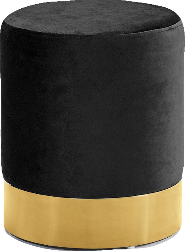 Round black velvet ottoman w/ golden base by Meridian