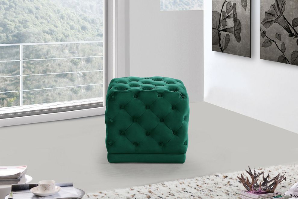 Green square stool / ottoman in velvet fabric by Meridian