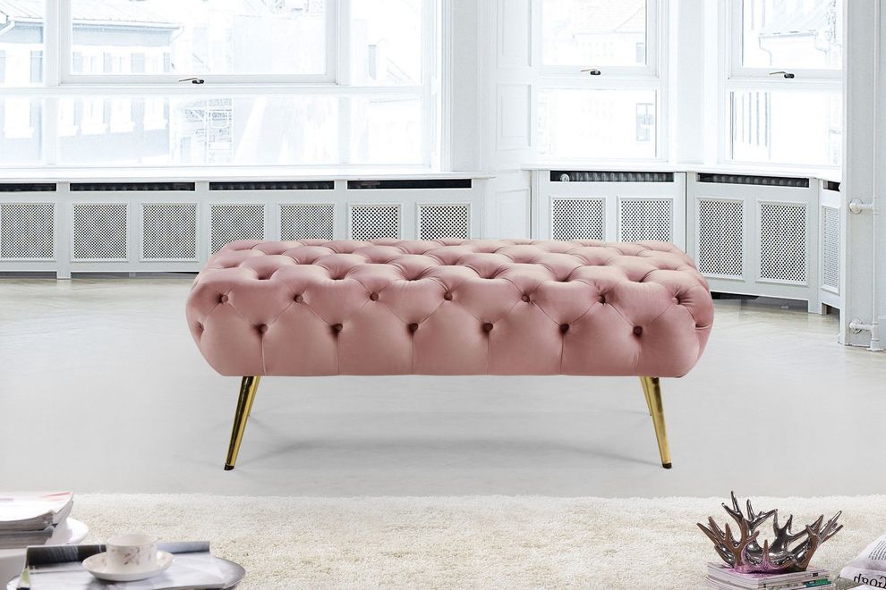 Pink velvet / golden legs bench / ottoman by Meridian