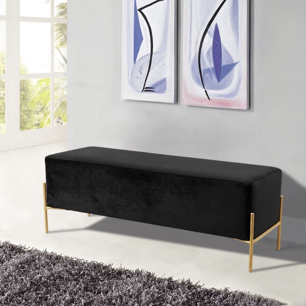 Black velvet contemporary bench w/ gold legs by Meridian