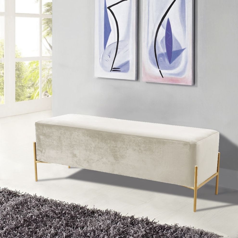 Cream velvet contemporary bench w/ gold legs by Meridian