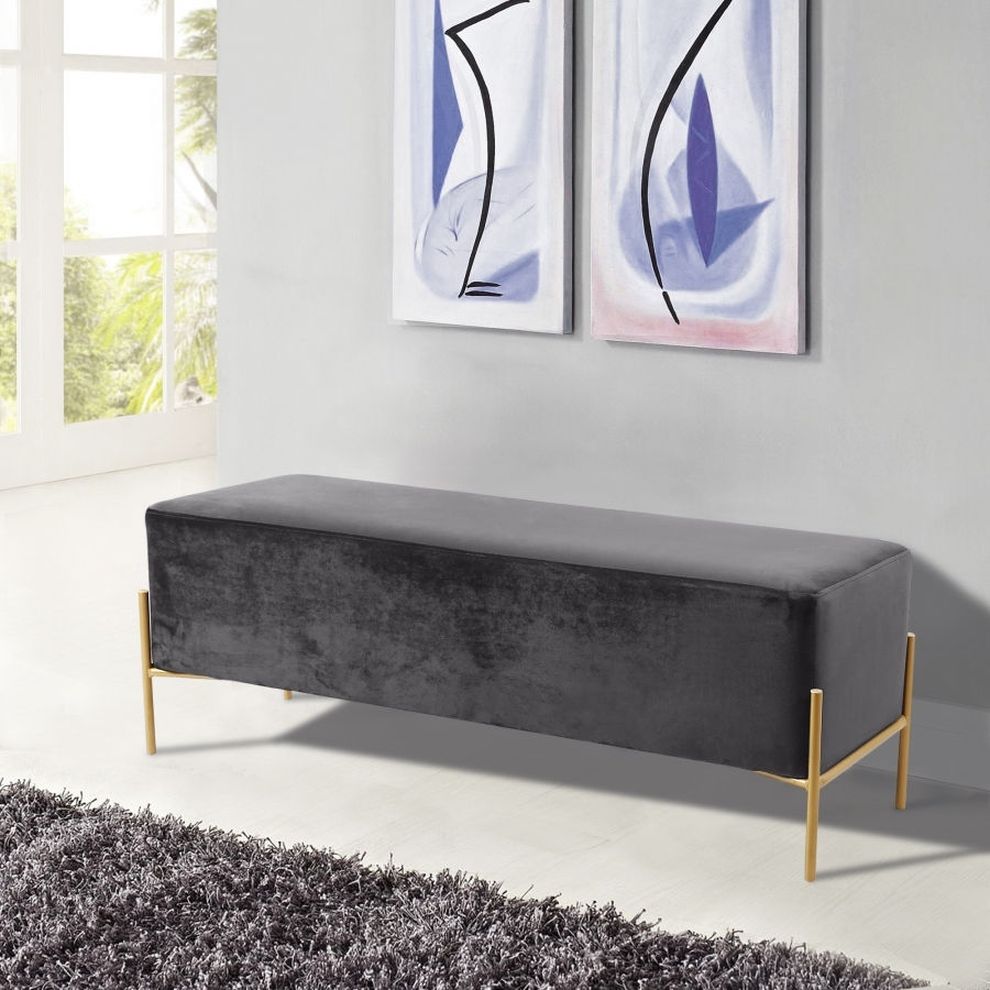 Gray velvet contemporary bench w/ gold legs by Meridian
