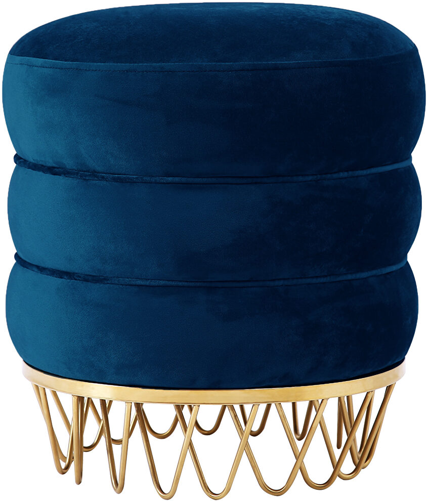 Round ottoman / coffee table in navy velvet by Meridian
