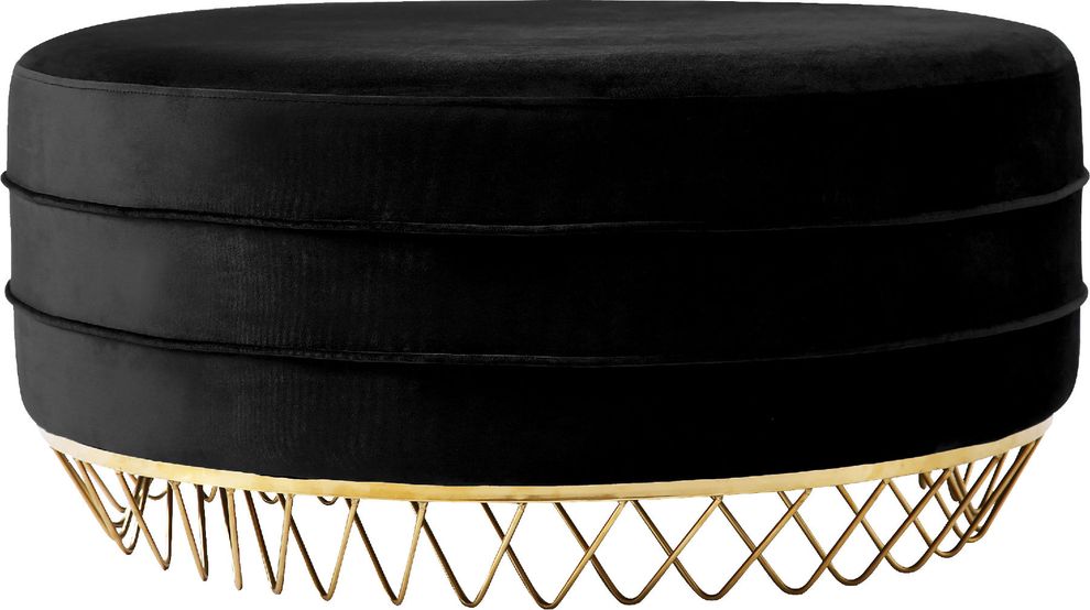 Round ottoman / coffee table in black velvet by Meridian