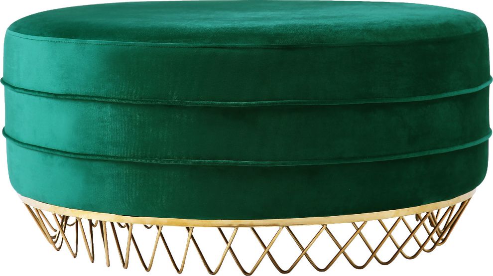 Round ottoman / coffee table in green velvet by Meridian