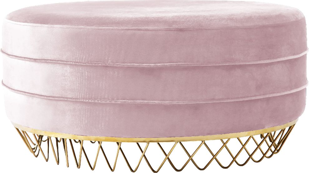 Round ottoman / coffee table in pink velvet by Meridian