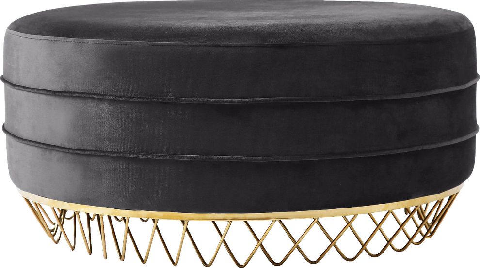 Round ottoman / coffee table in gray velvet by Meridian