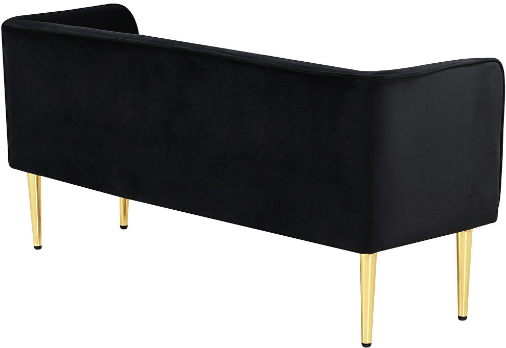 Black velvet bench / ottoman w/ gold legs by Meridian