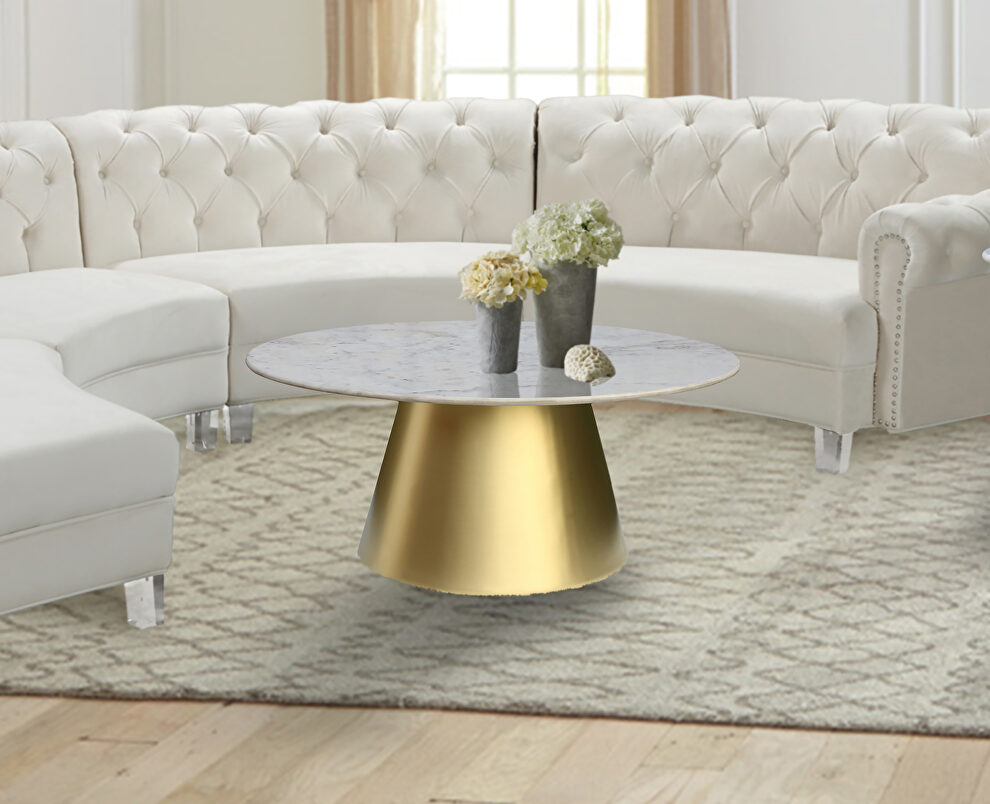 Genuine marble top round gold coffee table by Meridian