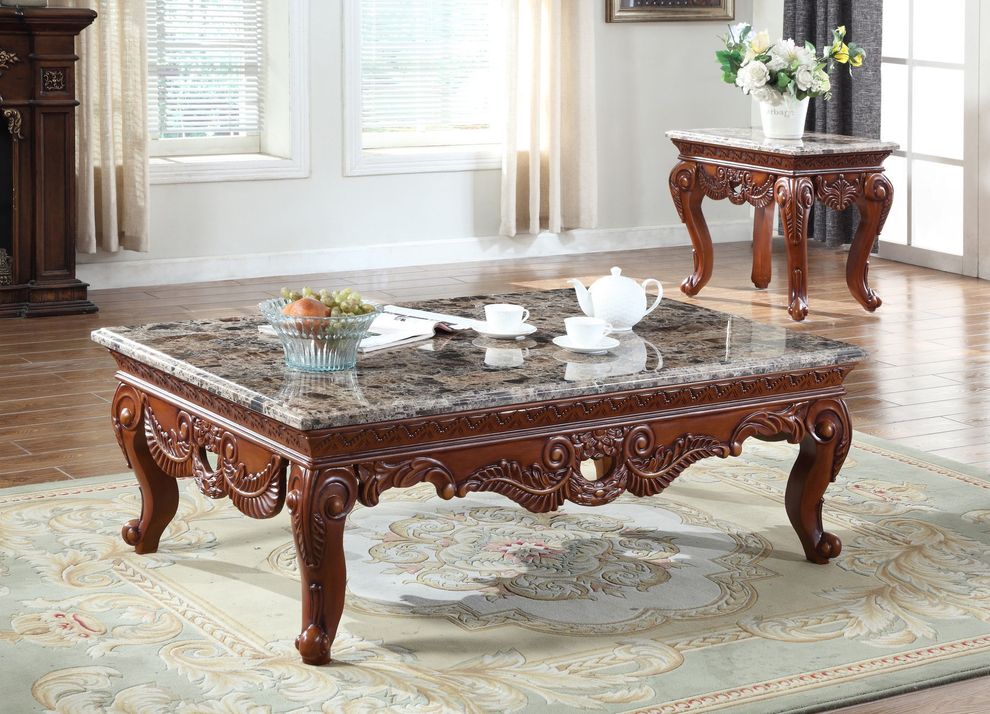Rich cherry real marble top coffee table by Meridian