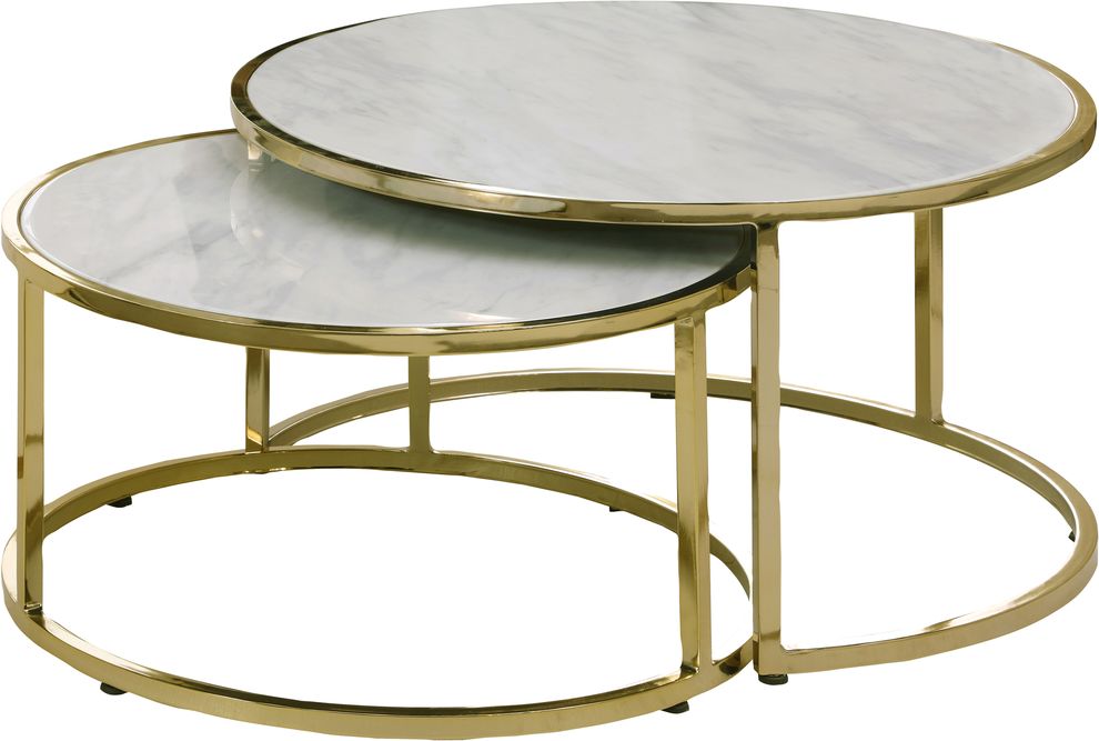 2pcs nested coffee table set w/ gold and faux marble by Meridian