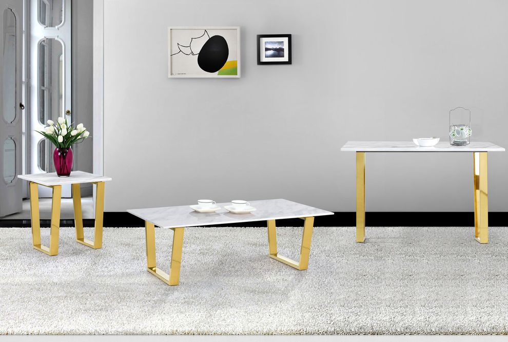 White marble / gold base coffee table by Meridian