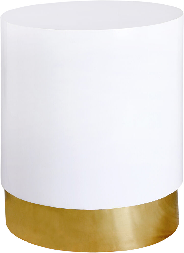 Round white lacquer / gold base end table by Meridian