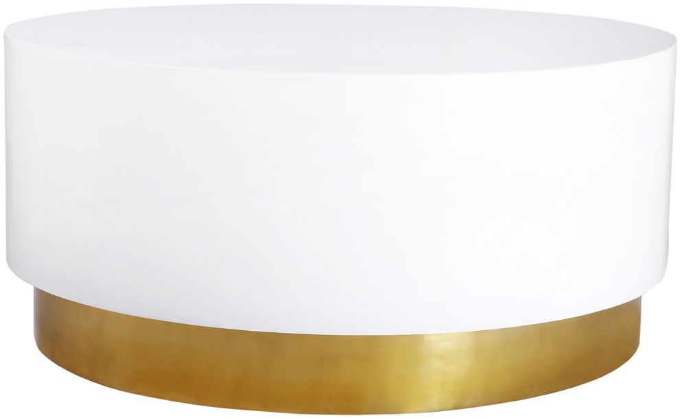 Round white lacquer / gold base coffee table by Meridian