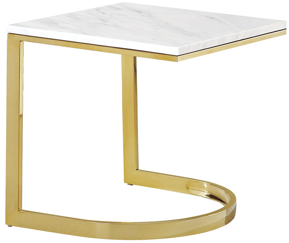 Modern white marble top / golden base end table by Meridian
