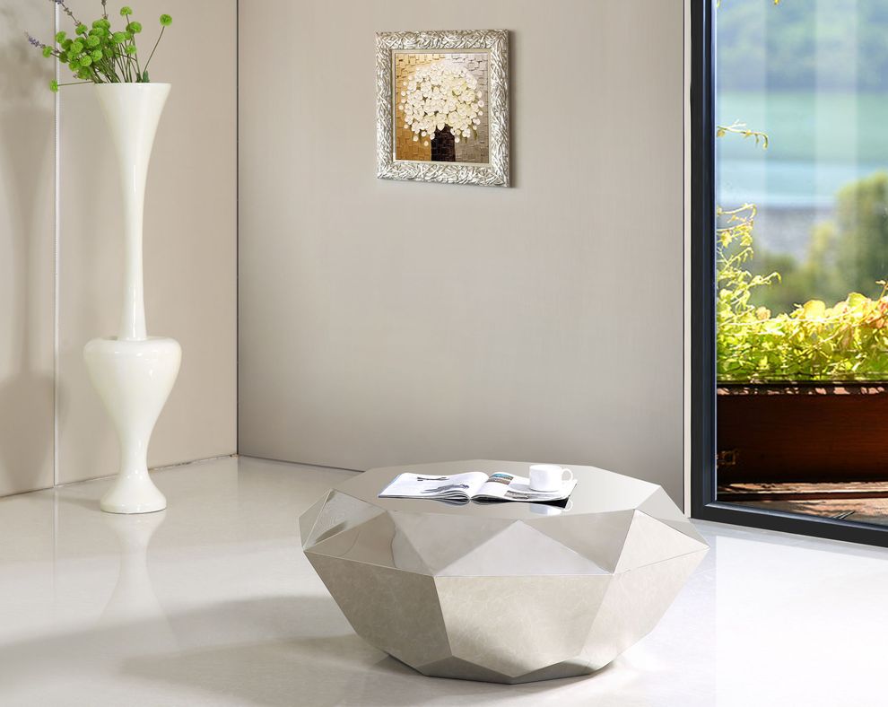 Silver diamond-shape coffee table by Meridian