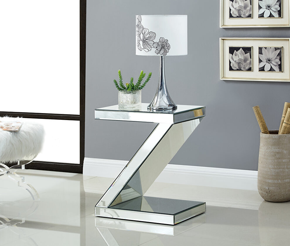 Mirrored design z-shaped end table by Meridian