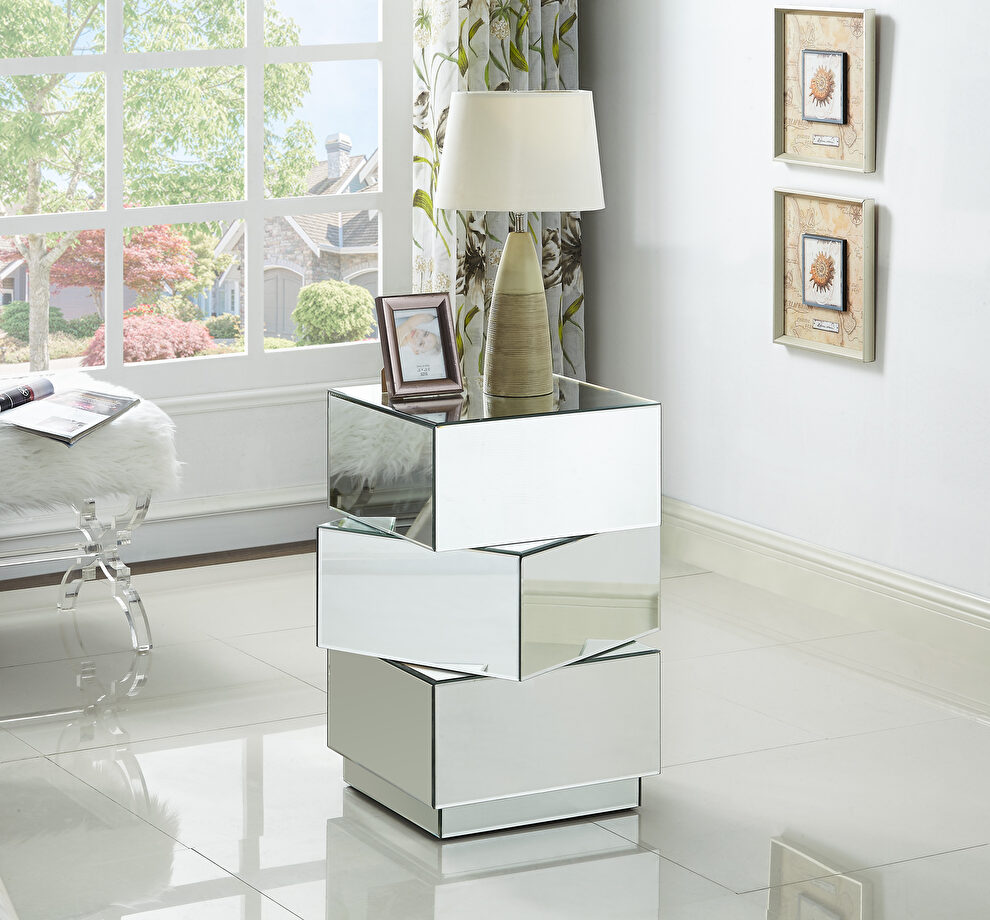 Mirrored contemporary style end table by Meridian